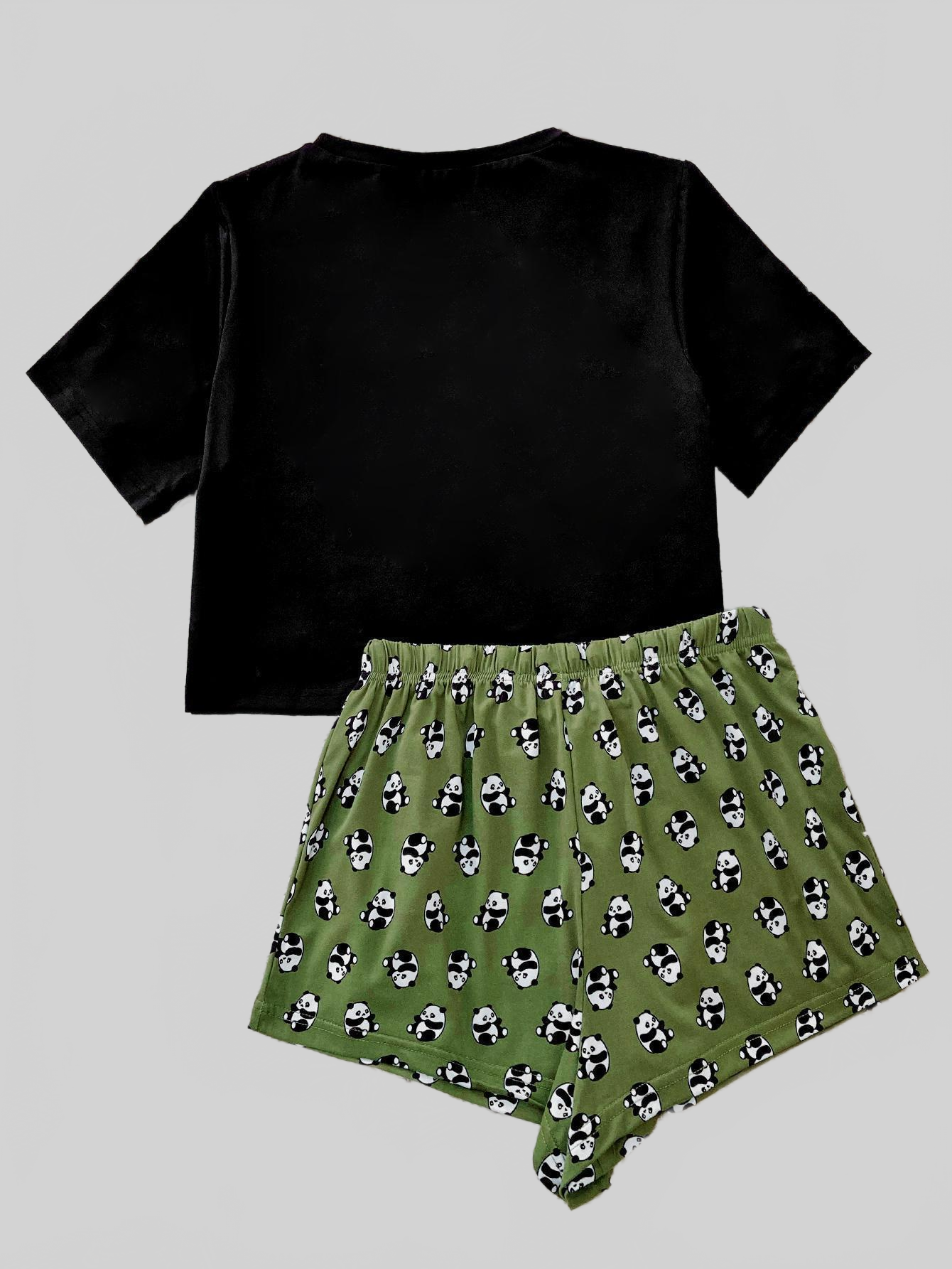 Graphic Tee and Panda Print Shorts Lounge Set nicholesgifts