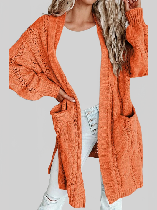 Women Cable-Knit Dropped Shoulder Slit Cardigan nicholesgifts