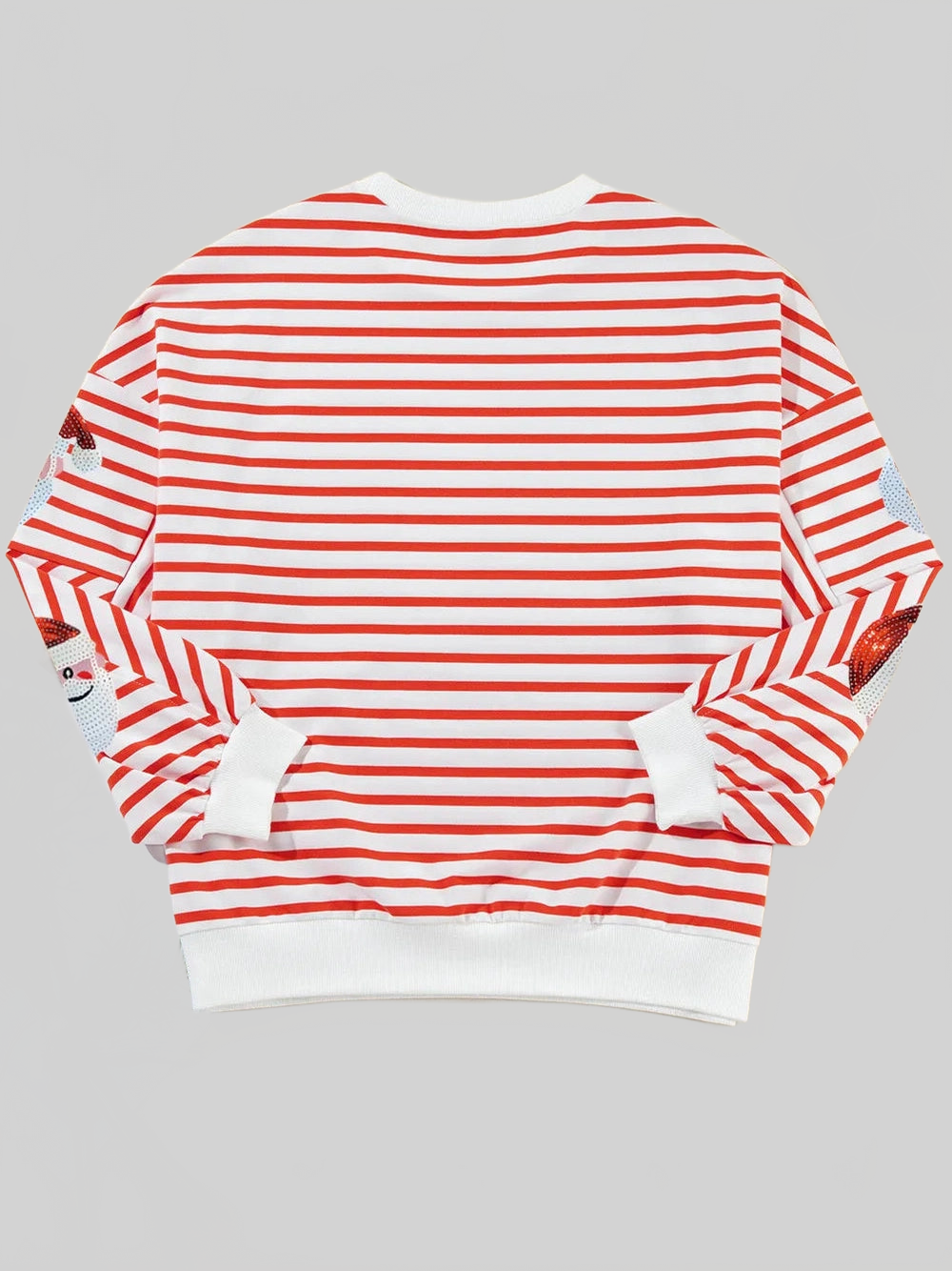 Women Christmas Sequin Santa Striped Round Neck Long Sleeve Sweatshirt nicholesgifts