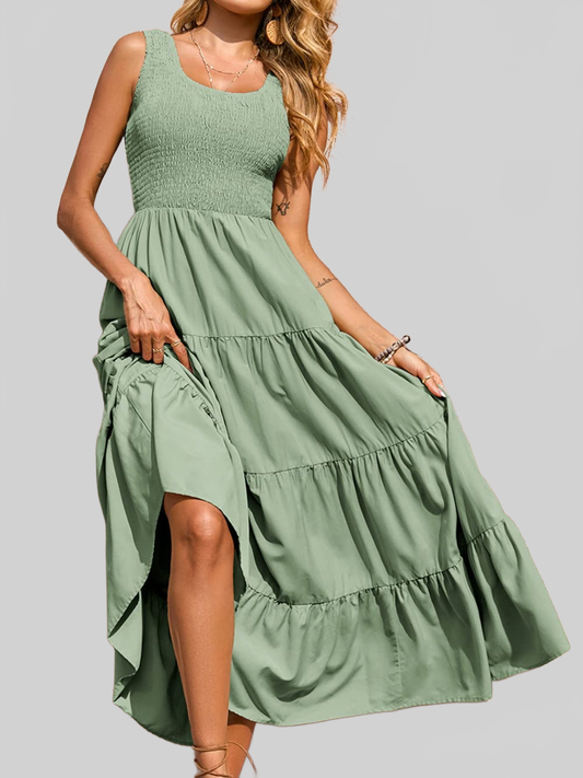 Women Tiered Smocked Wide Strap Summer Dress nicholesgifts