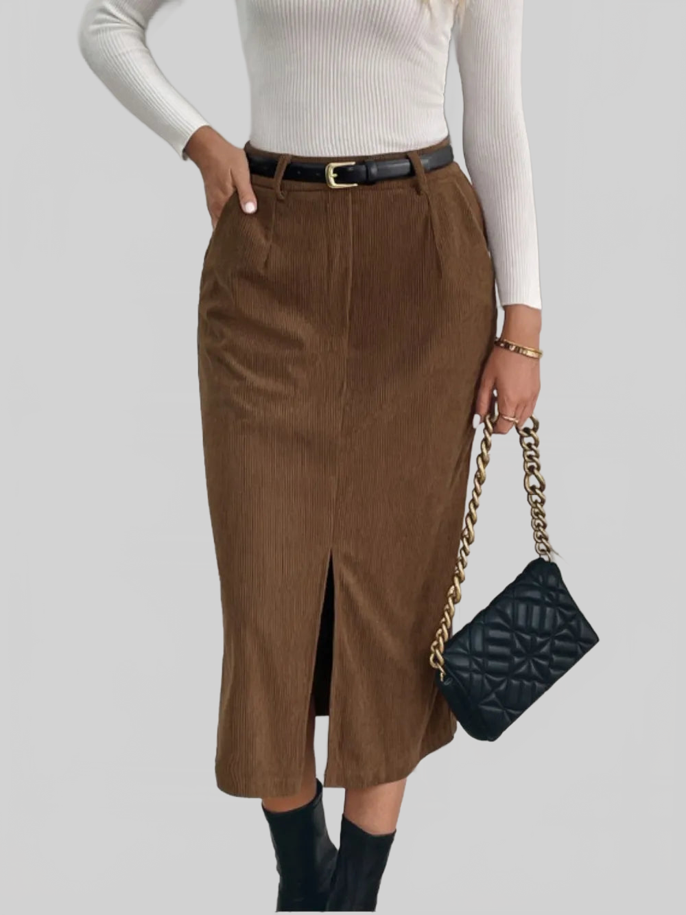 Perfee Slit Midi Skirt with Pockets nicholesgifts