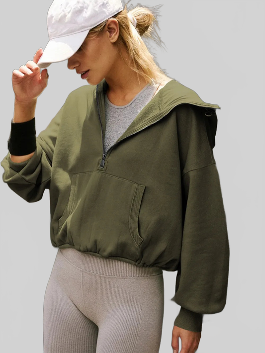 Half Zip Pocketed Dropped Shoulder Hoodie NicholesGifts