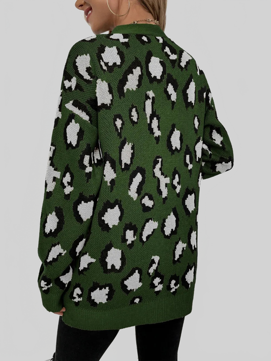 Women Leopard Open Front Dropped Shoulder Cardigan nicholesgifts