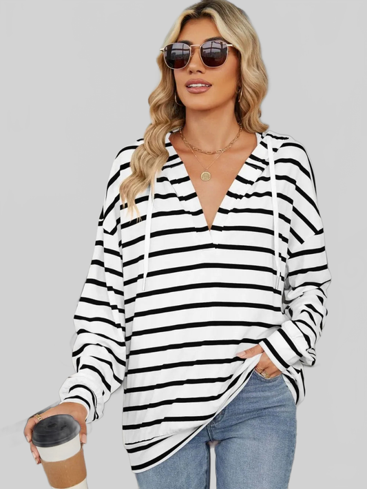 Drawstring Striped Long Sleeve Hoodie NicholesGifts