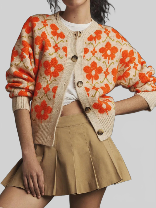 Women Flower Button Up Long Sleeve Cardigan Sweaters NicholesGifts