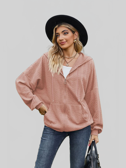 NicholesGifts Women Cable-Knit Long Sleeve Hooded Jacket NicholesGifts