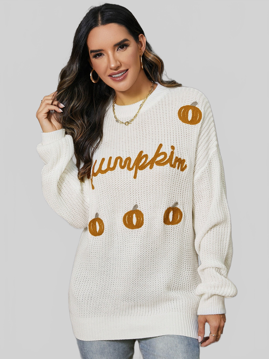 Women Spirit Of Halloween Pumpkin Embroidery Long Sleeve Sweater nicholesgifts