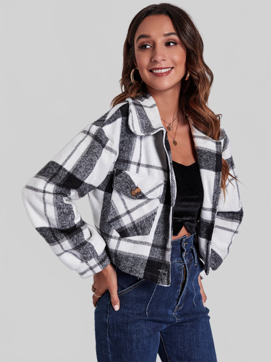Plaid Button Front Jacket with Pockets NicholesGifts