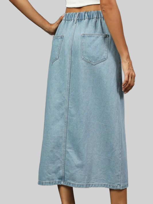 Slit Button Detail Denim Midi Skirt nicholesgifts