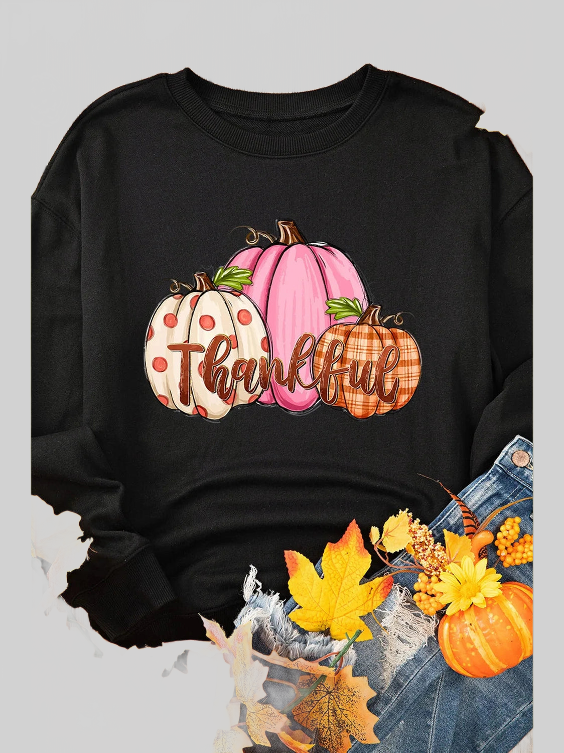 Pumpkin Graphic Round Neck Dropped Shoulder Sweatshirt nicholesgifts