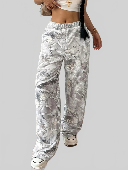 Women Abstract Print Wide Leg Pants nicholesgifts