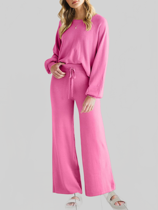 Long Sleeve Lounge Top and Drawstring Pants Set nicholesgifts