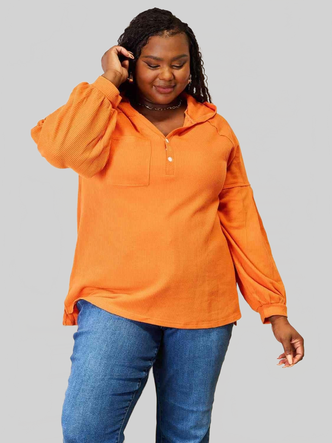 Women Basic Bae Side Slit Buttoned Waffle Knit Hoodie nicholesgifts