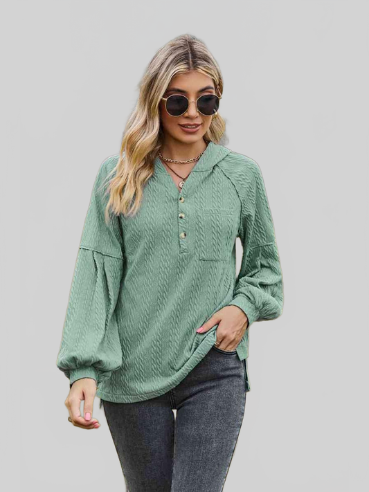 NicholesGifts Women Cable-Knit Dropped Shoulder Hoodie NicholesGifts