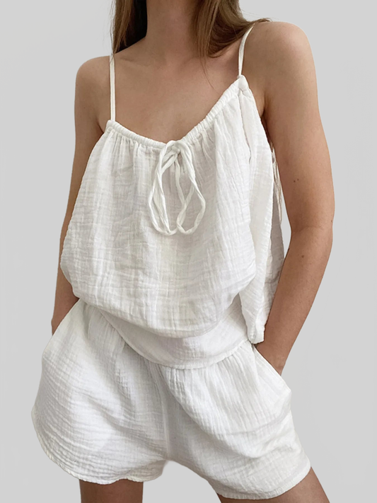 Tie Front Cami and Shorts Lounge Set nicholesgifts