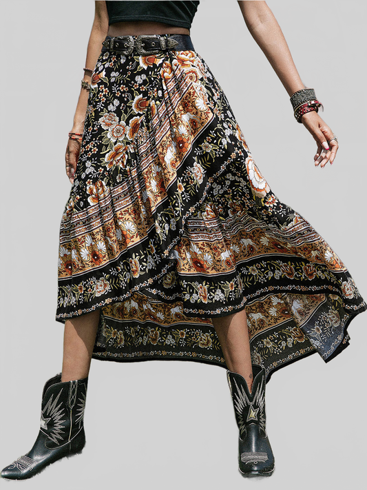 Printed High-Low Ruffle Hem Skirt nicholesgifts