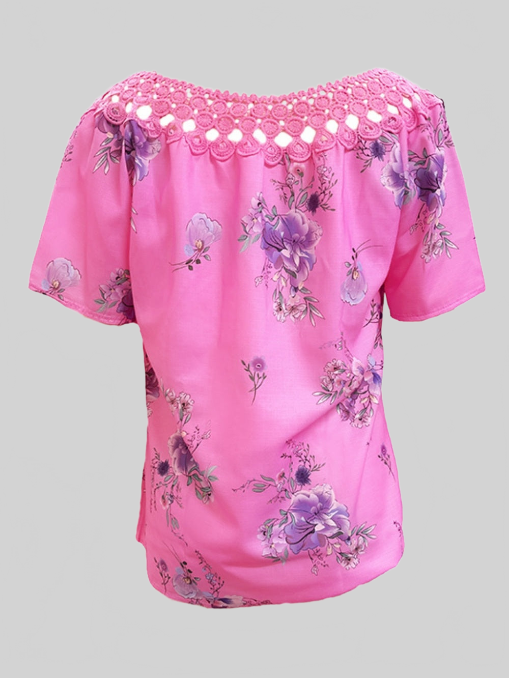 Women Full Size Printed Tie Neck Short Sleeve Blouse nicholesgifts