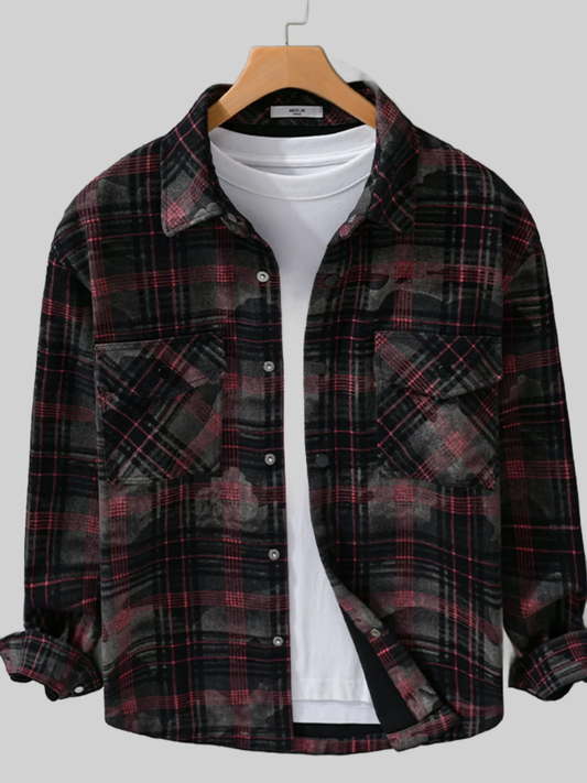 Men's Plus Size Plaid Button Up Long Sleeve Shirt nicholesgifts