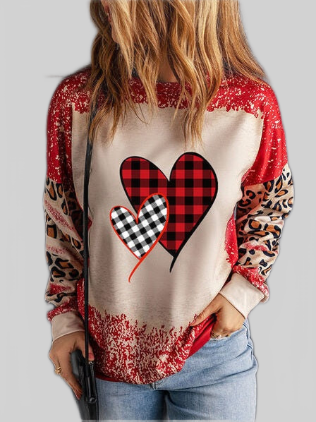 Women Heart Leopard Round Neck Valentine's Day Sweatshirt NicholesGifts