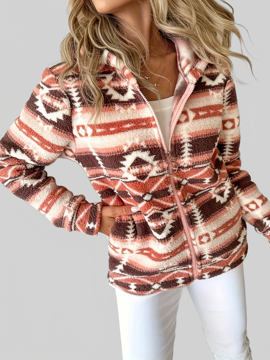 Geometric Zip Up Long Sleeve Hooded Jacket nicholesgifts