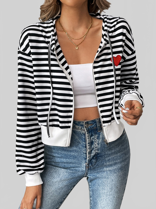Striped Zip Up Long Sleeve Jacket NicholesGifts
