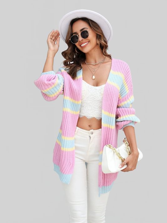 Angel Wings Color Block Ribbed Dropped Shoulder Open Front Cardigan nicholesgifts
