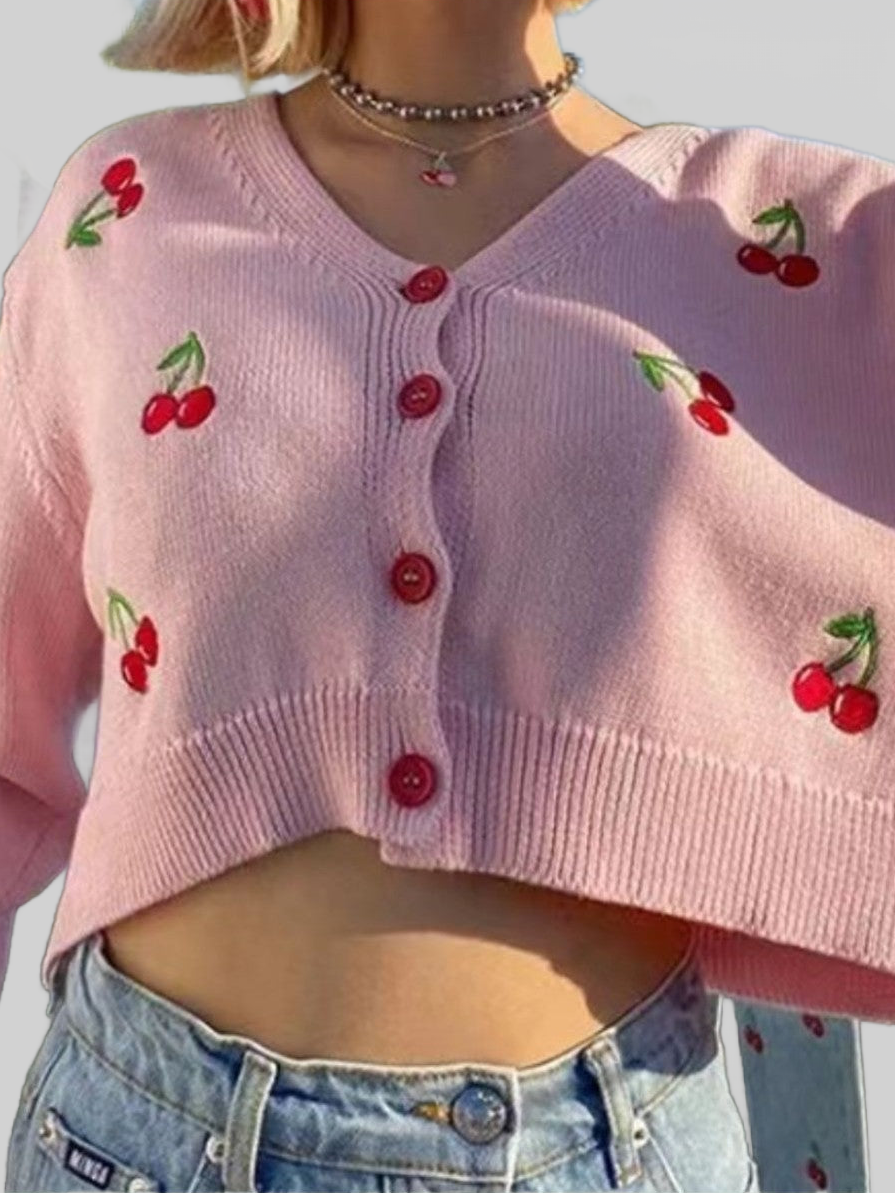 Women Cherry Button Down Cardigan nicholesgifts