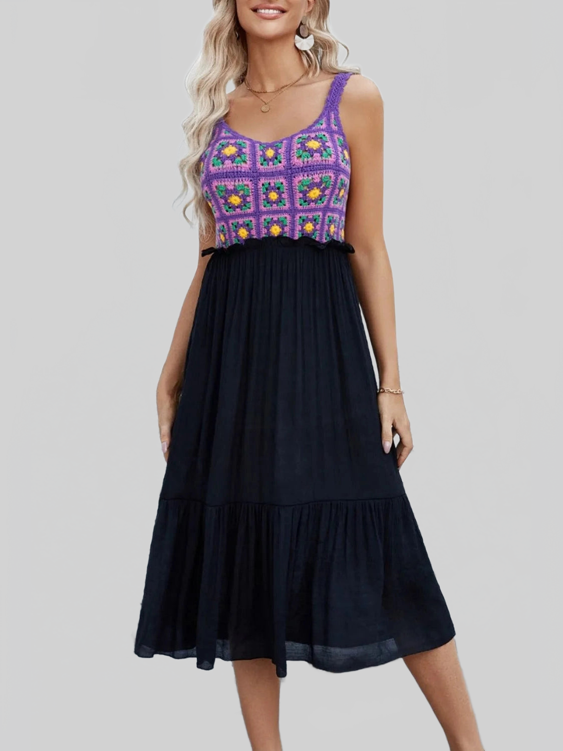 Openwork Wide Strap Midi Dress nicholesgifts