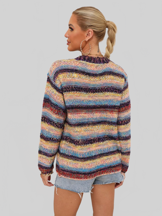 Striped Long Sleeve Open Front Cardigan nicholesgifts