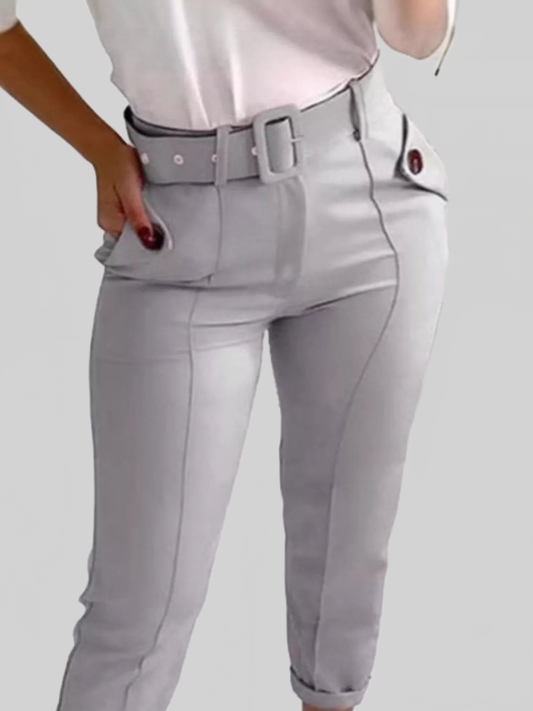 High Waist Belted Slim Fit Ankle Pants NicholesGifts