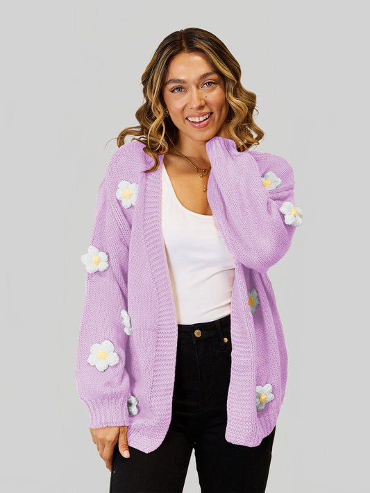 Women Angel Wings Flower Dropped Shoulder Open Front Cardigan nicholesgifts