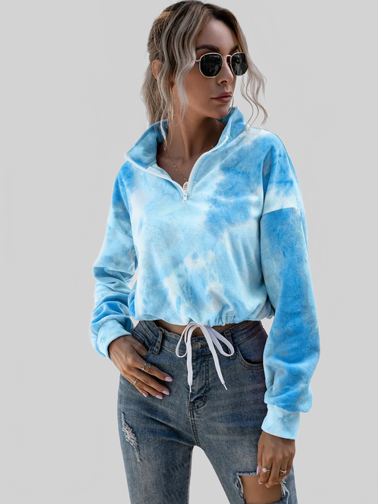 Women Ivy Lane Tie-Dye Quarter Zip Dropped Shoulder Sweatshirt nicholesgifts