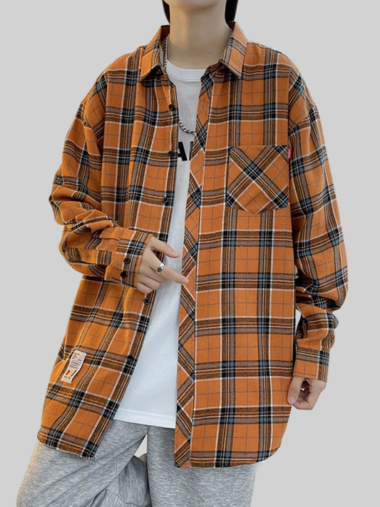 Men's Plus Size Plaid Long Sleeve Shirt nicholesgifts