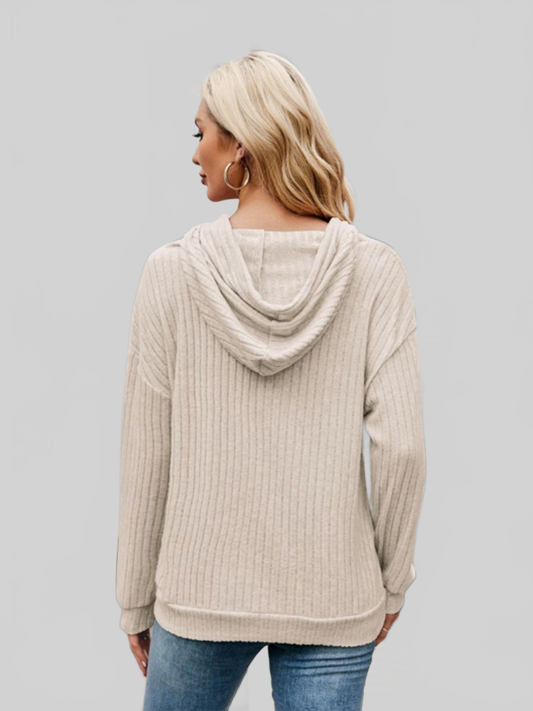 NicholesGifts Women Ribbed Drawstring Long Sleeve Hoodie nicholesgifts
