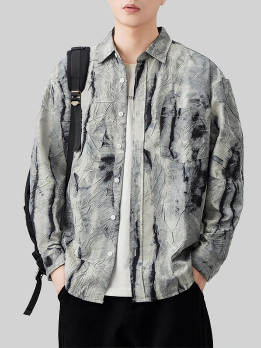 Men's Plus Size Tie-Dye Button Up Long Sleeve Shirt nicholesgifts