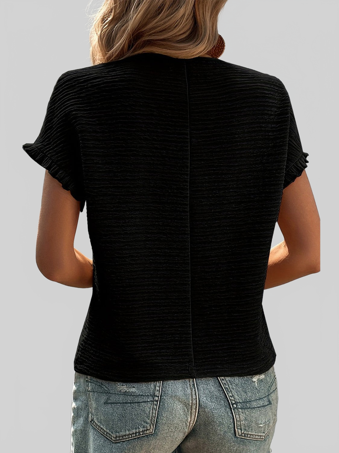Women Frill Round Neck Cap Sleeve Blouse nicholesgifts