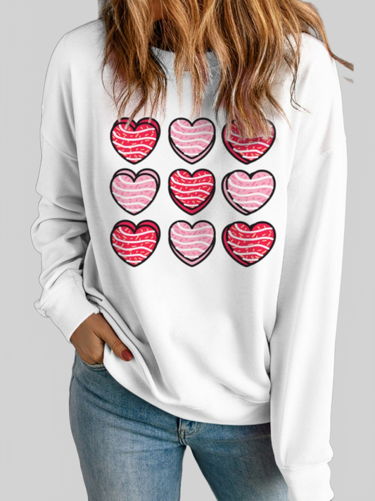 Women Valentine's Day Heart Round Neck Long Sleeve Sweatshirt nicholesgifts