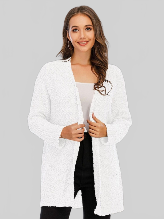 NicholesGifts Women Pocketed Open Front Long Sleeve Cardigan NicholesGifts
