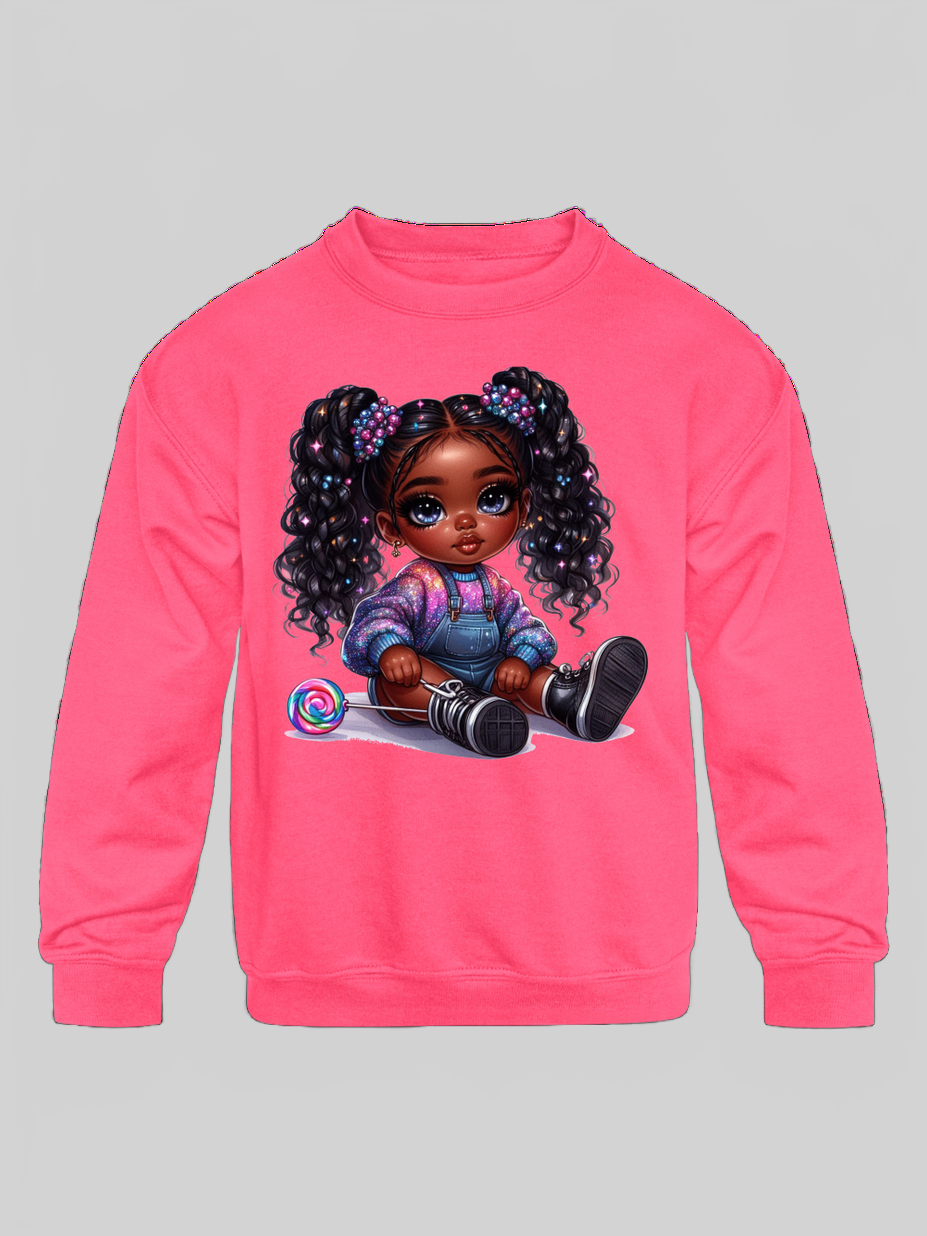 African American Toddler Girls Curly Hair Long Sleeve Crewneck Sweatshirt nicholesgifts