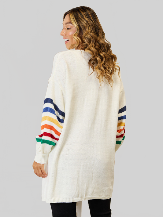 Women Angel Wings Striped Open Front Dropped Shoulder Cardigan nicholesgifts