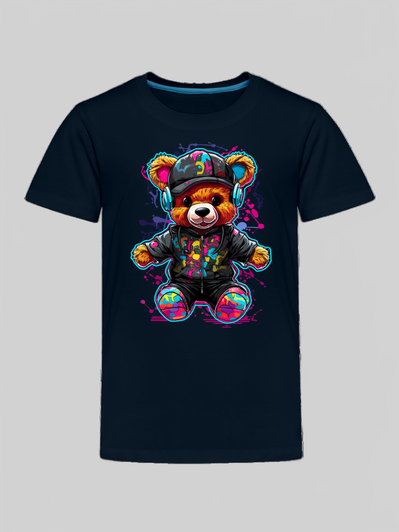 Toddler Boys Colorful Bear with Headphones Short Sleeve Crewneck T-Shirt nicholesgifts