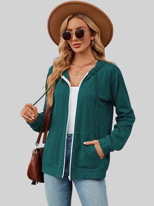 Drawstring Zip Up Long Sleeve Hoodie NicholesGifts