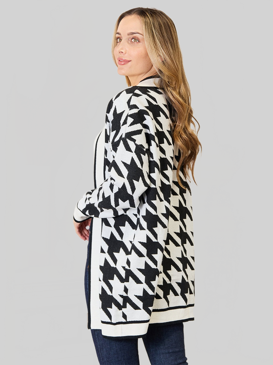 Mandy Woven Right Houndstooth Open Front Longline Cardigan nicholesgifts