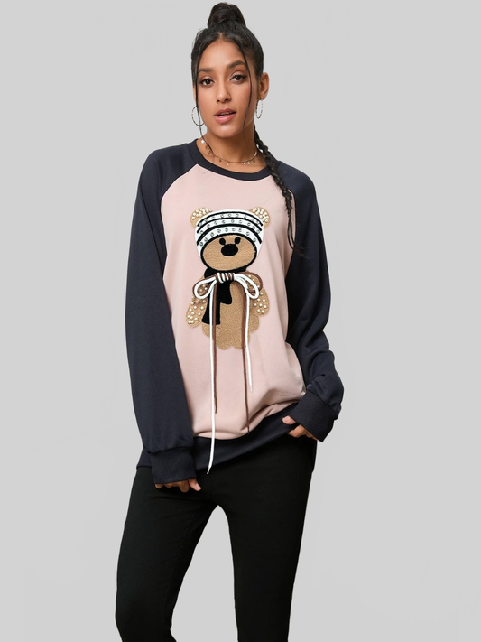 Women Bear Graphic Raglan Sleeve Sweatshirt nicholesgifts