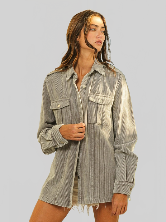 Women NicholesGifts Women BiBi Button Up Corduroy Shacket NicholesGifts