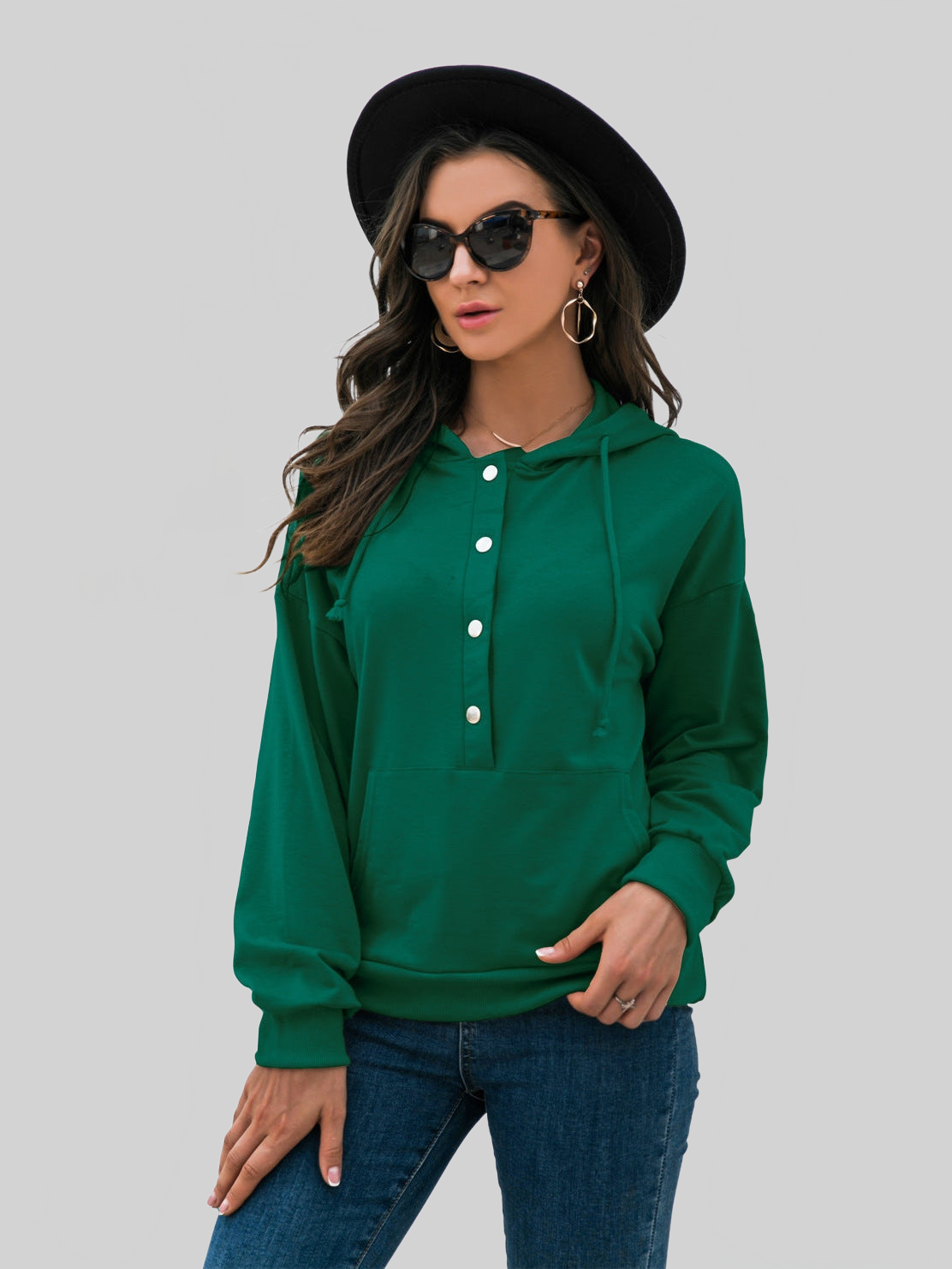 Women Half-Snap Drawstring Hoodie with Kangaroo Pocket nicholesgifts