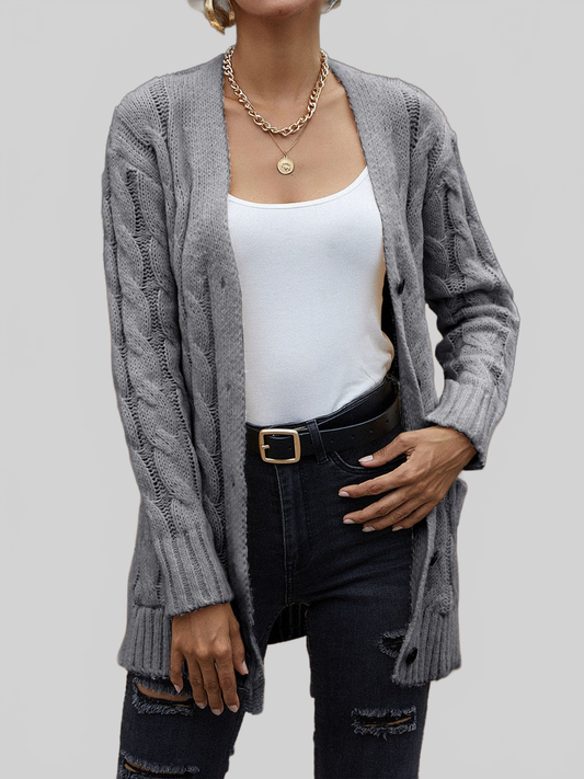 Women Cable-Knit Button Down Cardigan nicholesgifts