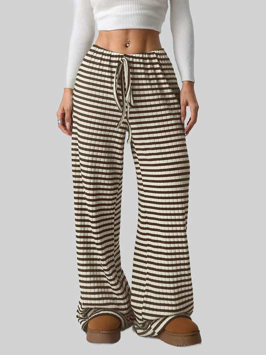 Women Striped Wide Leg Drawstring Pants nicholesgifts