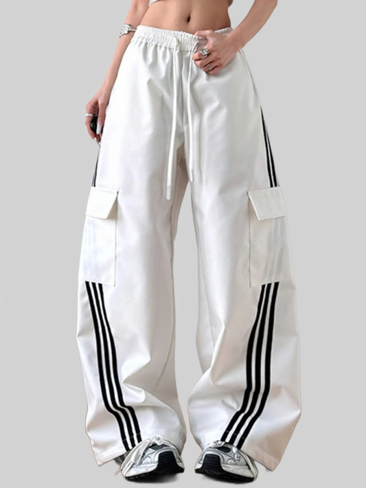 Women Striped Wide Leg Cargo Pants nicholesgifts