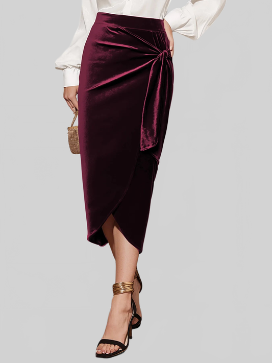 Women Side Tied Velvet Skirt nicholesgifts